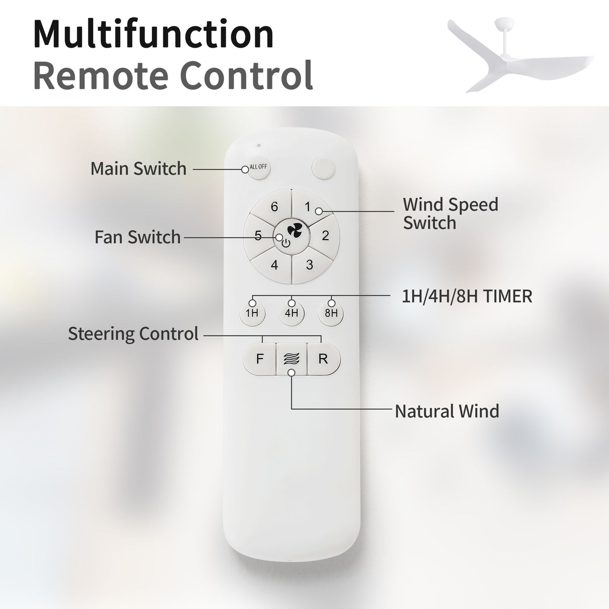 38" Ceiling Fan Without Light With DC Motor And Remote Control