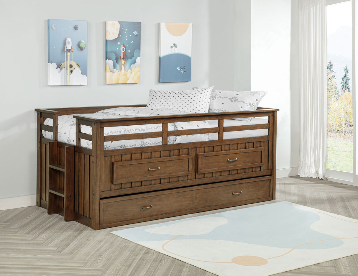 Carlsbad Wood Twin Captain's Bed with Trundle, Medium Brown