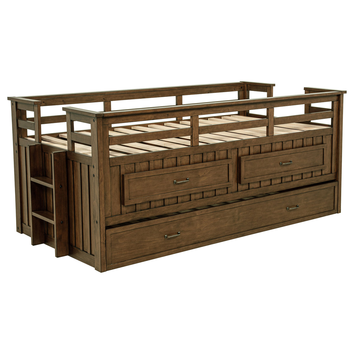 Carlsbad Wood Twin Captain's Bed with Trundle, Medium Brown