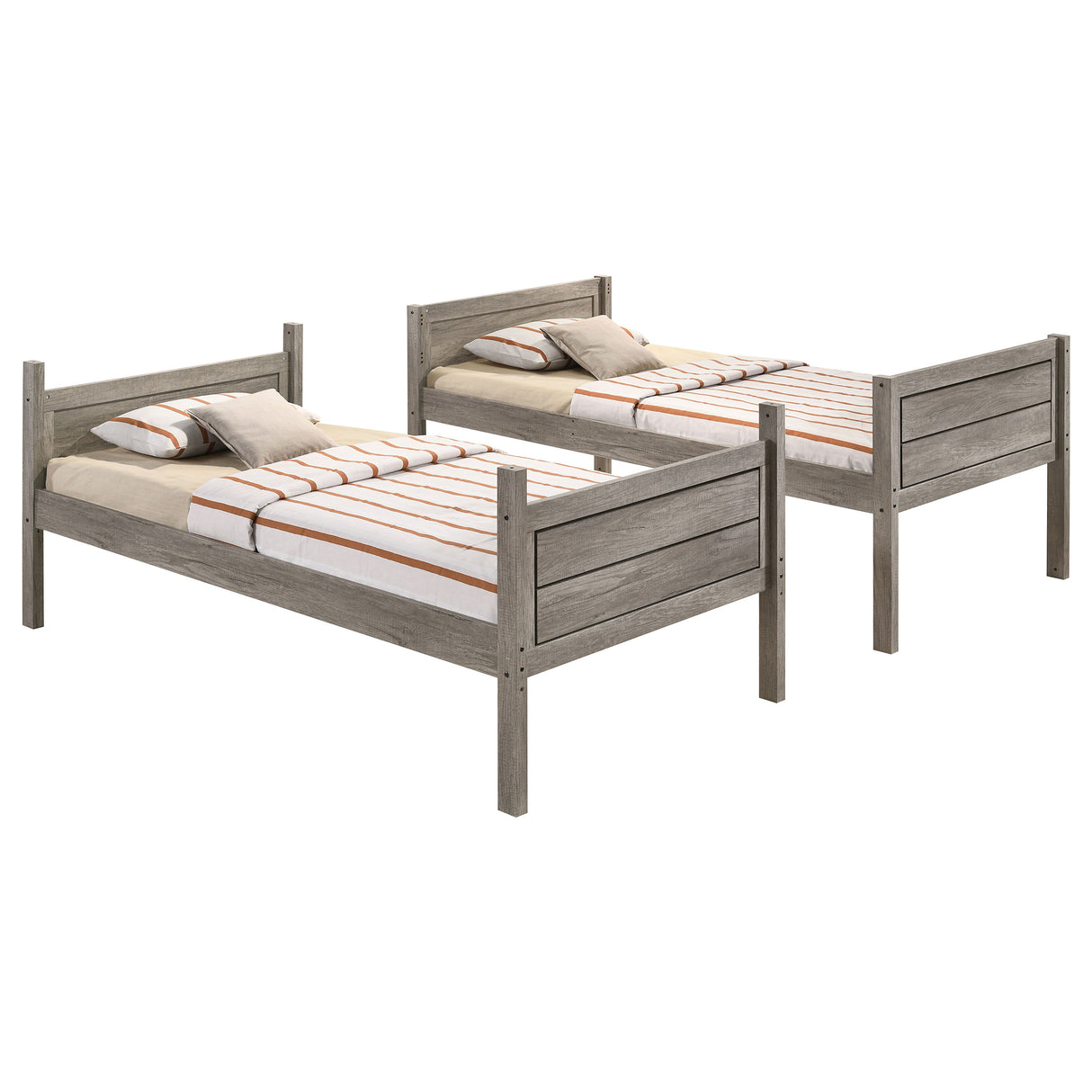 Ryder Wood Twin Over Twin Bunk Bed with Mattress - Weathered Taupe