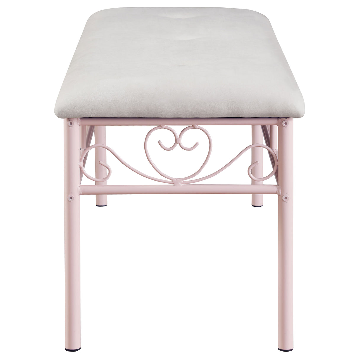 Massi Fabric Upholstered Bench in White and Powder Pink