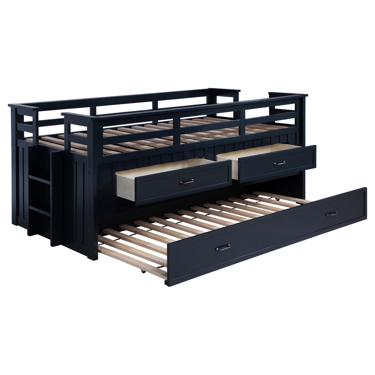 Carlsbad Wood Twin Captains Bed with Trundle, Navy Blue