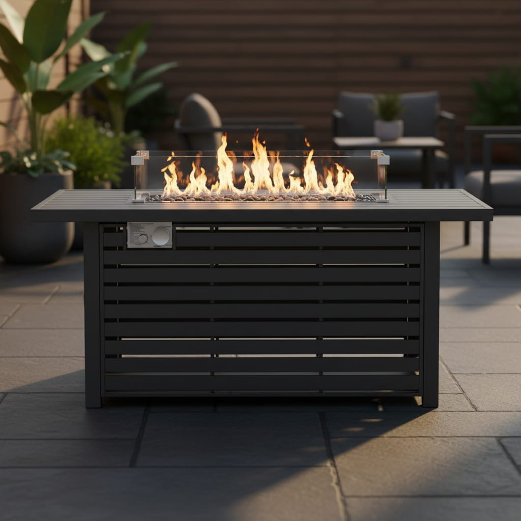 Propane Outdoor Fire Pit Table Steel Modern Patio Furniture 42x25in