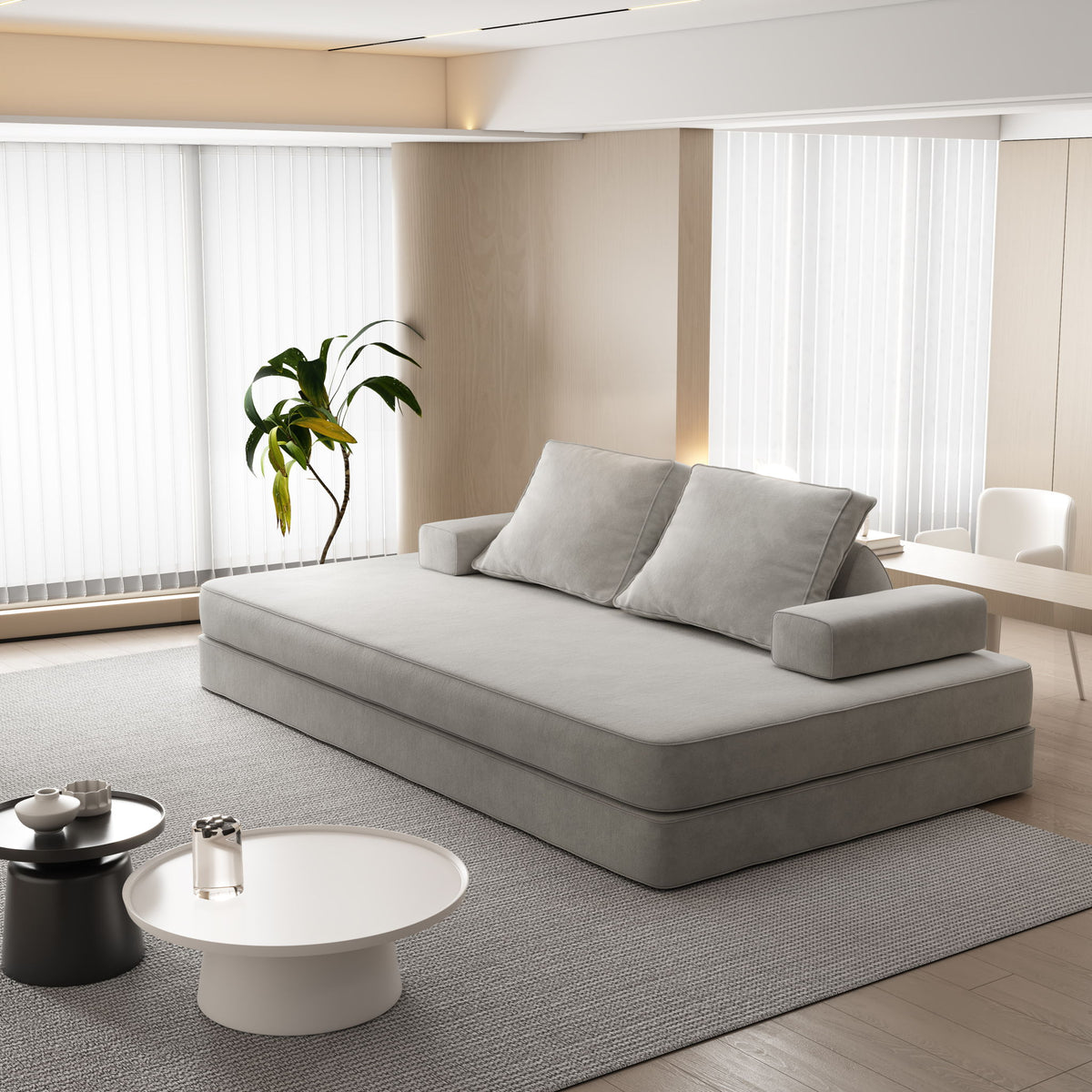Multifunctional Convertible Sofa Bed With 2 Tumbler Backrests And 2 Pillows, Deep Seat Couch