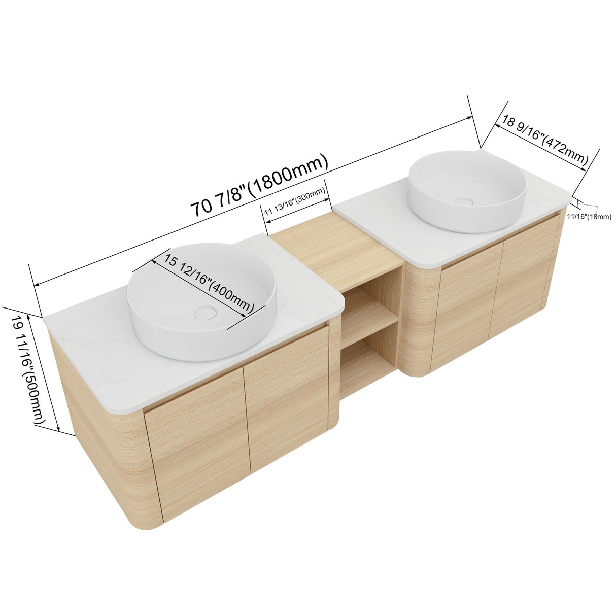 Mounted Bathroom Vanity With Art Sink, 1 Storage Shelf, Soft Close Door