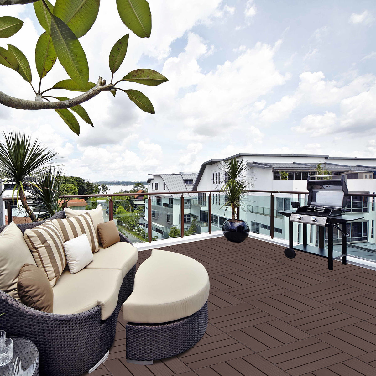 Plastic Interlocking Deck Tiles, Patio Flooring Outdoor Waterproof All Weather Use