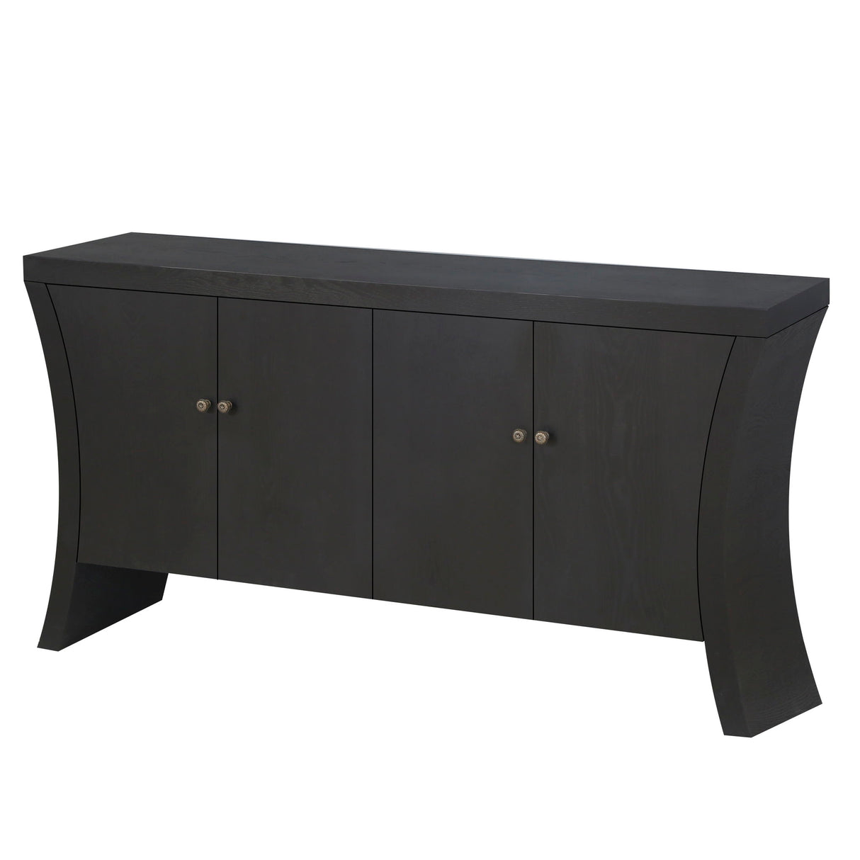 Refined Industrial 4 Door Credenza With Arc Legs & Clasps