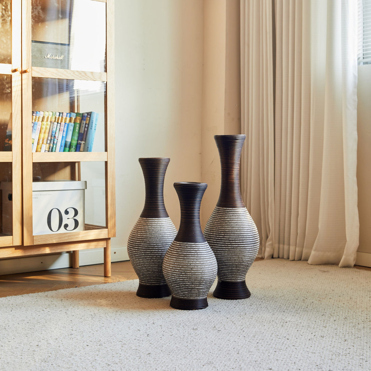 Tall Designer Floor Vase With Elegant 2 Tone