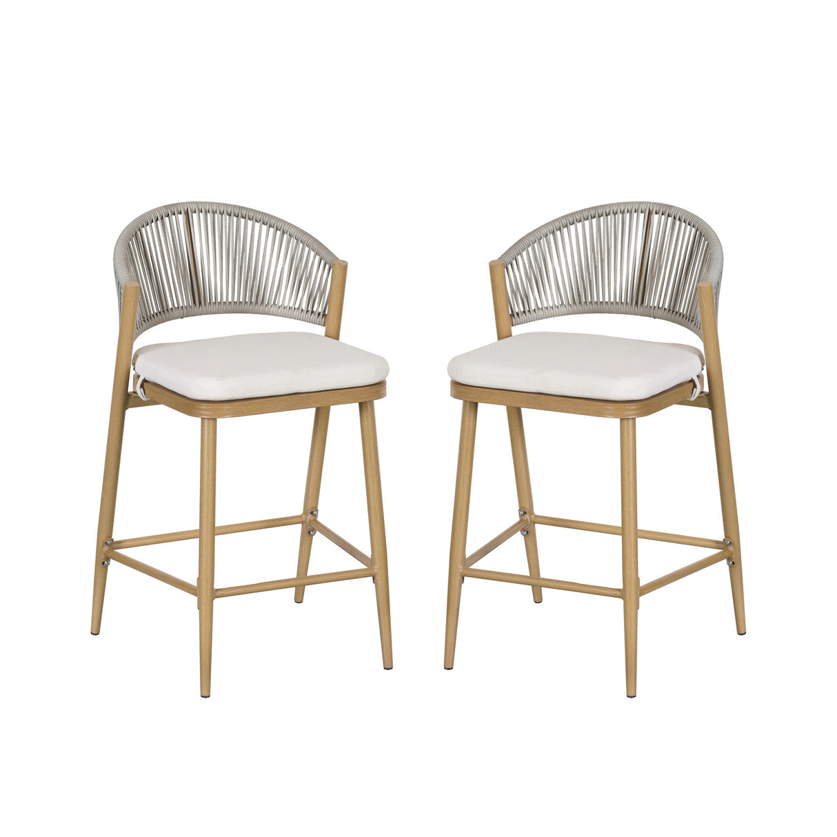Outdoor 26" Counter Height Metal Frame Counter Stools With Scallop Shaped Backrest & Water Resistant Cushions