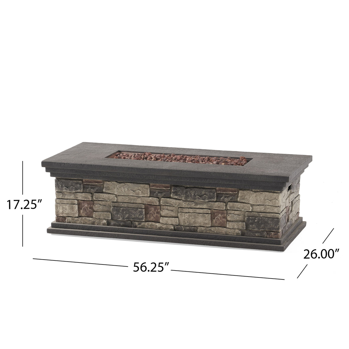Contemporary Rectangle Fire Pit with 50000 BTU Magnesium Oxide in Dark Gray