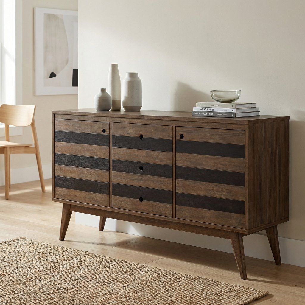 Sideboard Buffet Cabinet Storage Credenza Solid Wood 60x32in Dark Brown