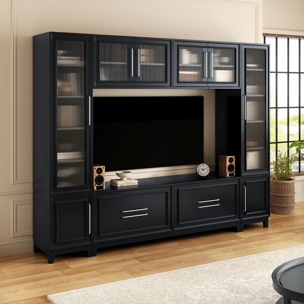 Wall Unit Modern Entertainment Center With Glass Doors