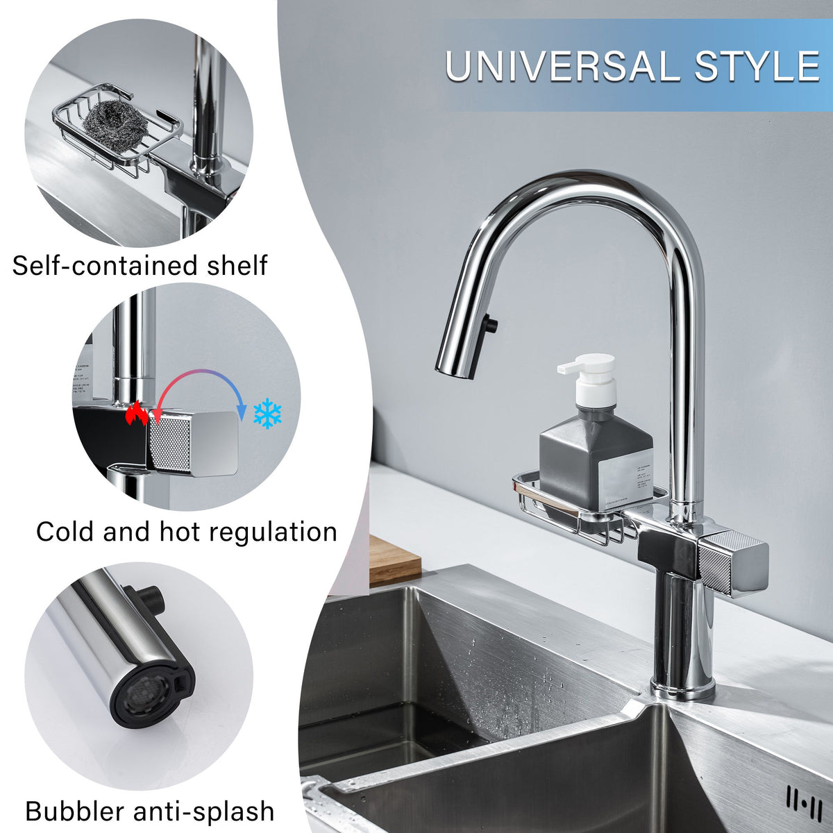 Cincosky - High Arc Pull Down Kitchen Faucet, Single Hole