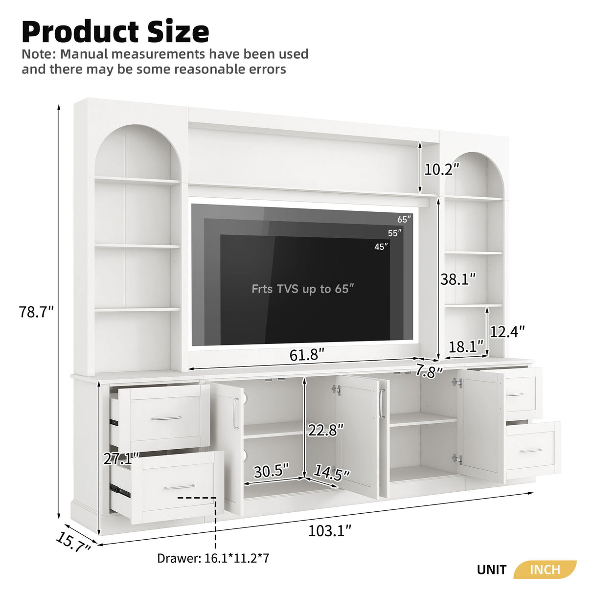 Arched Entertainment Center Wall Unit With Drawers, TV Stand