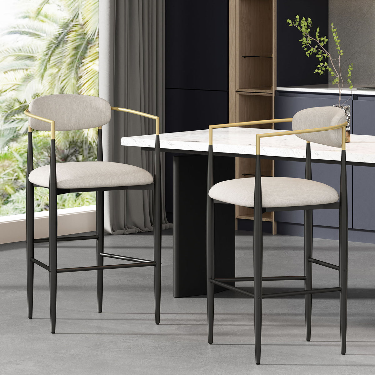 Upholstered Bar Stools With Backs For Kitchen Island (Set of 2)