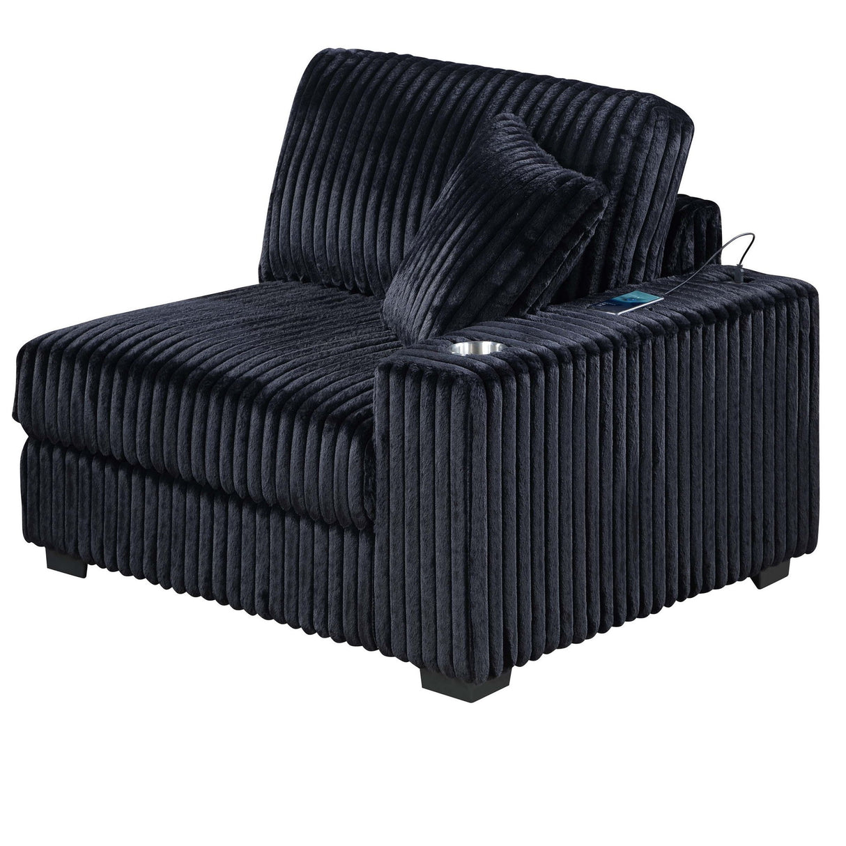 6 Piece Modular U Sectional Sofa Set With USB Cup Holder, Low Leg - Black