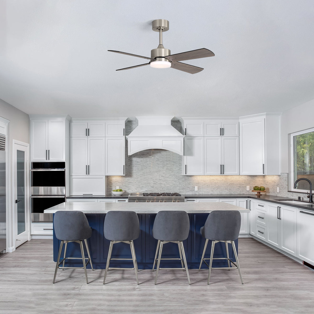 42" Ceiling Fan With Light And Memory Function, DC Reversible Motor, 4 Blades