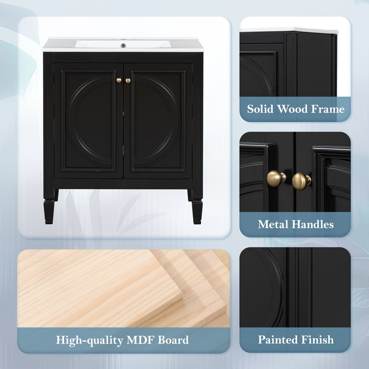 Bathroom Vanity With Sink With 2 Doors And Adjustable Shelf