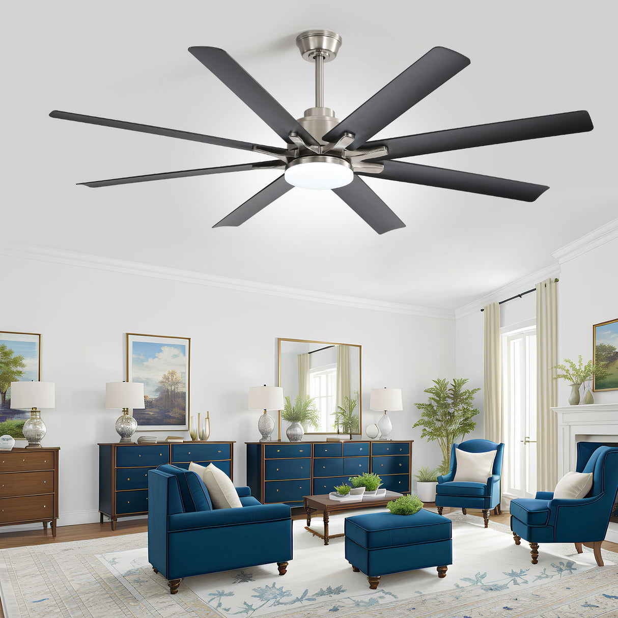 Ceiling Fan With Dimmable LED Light, Reversible DC Motor, Smart Remote Control Blades For Living Room - Nickel