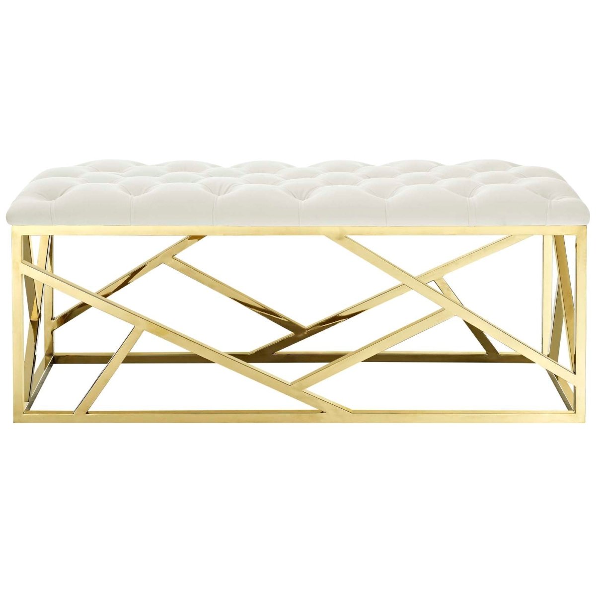 42 Inch Captivating Tufted Velvet Bench in Gold Ivory - Benches available at Alpine Outlets in Denver