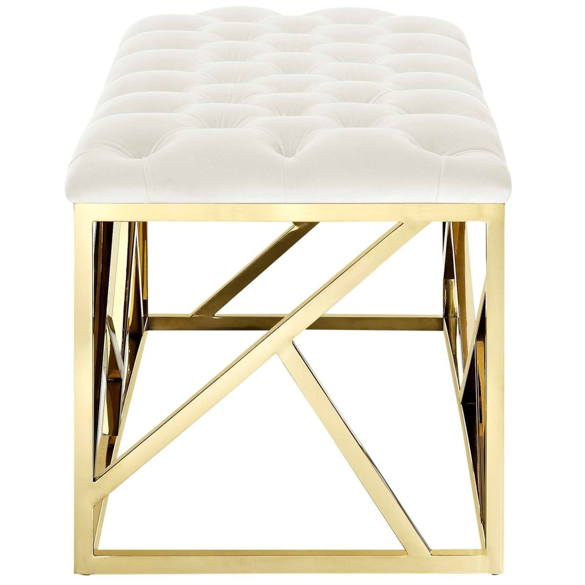42 Inch Captivating Tufted Velvet Bench in Gold Ivory - Benches available at Alpine Outlets in Denver