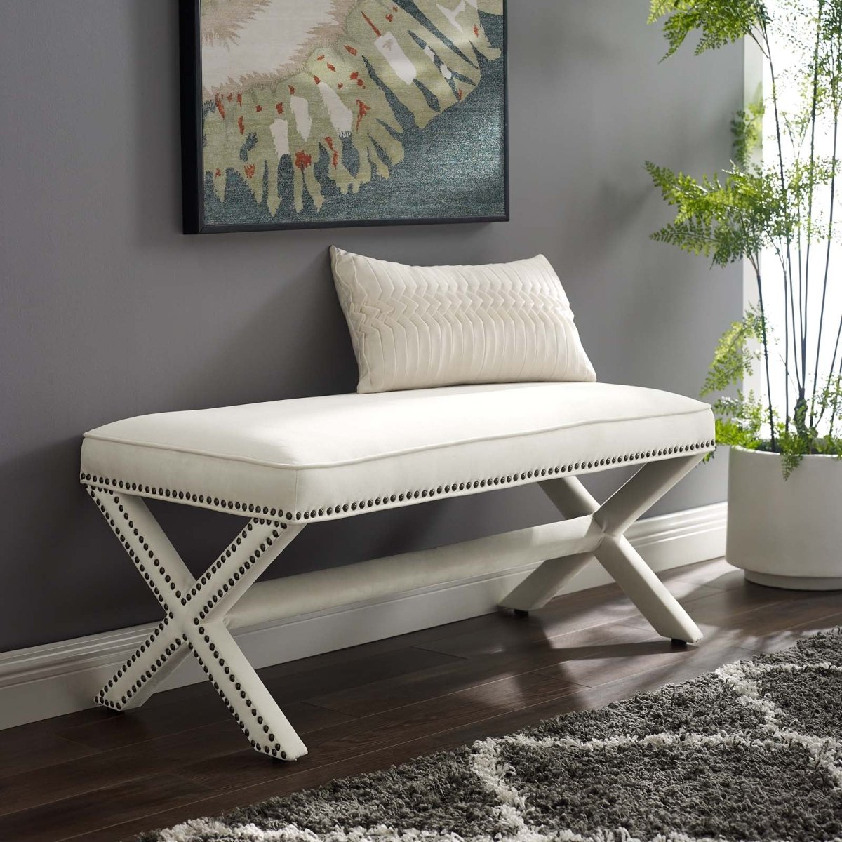 42 Inch Timeless Nailhead Performance Velvet Bench - Benches available at Alpine Outlets in Denver