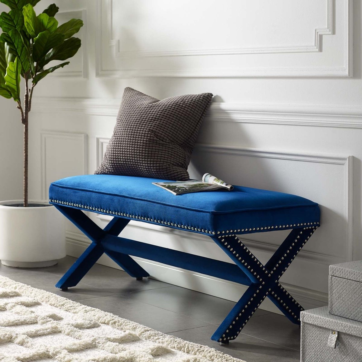 42 Inch Timeless Nailhead Performance Velvet Bench - Benches available at Alpine Outlets in Denver