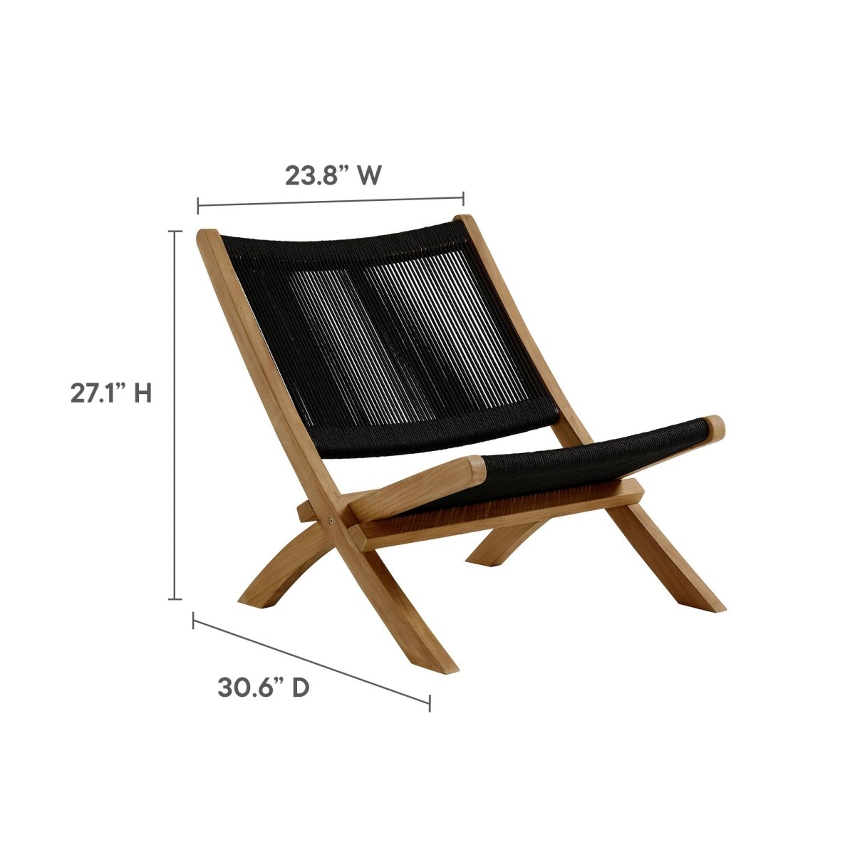 42" Natural Teak and Black Rope Folding Outdoor Lounge Chair and Ottoman Set - Outdoor - Alpine Outlets