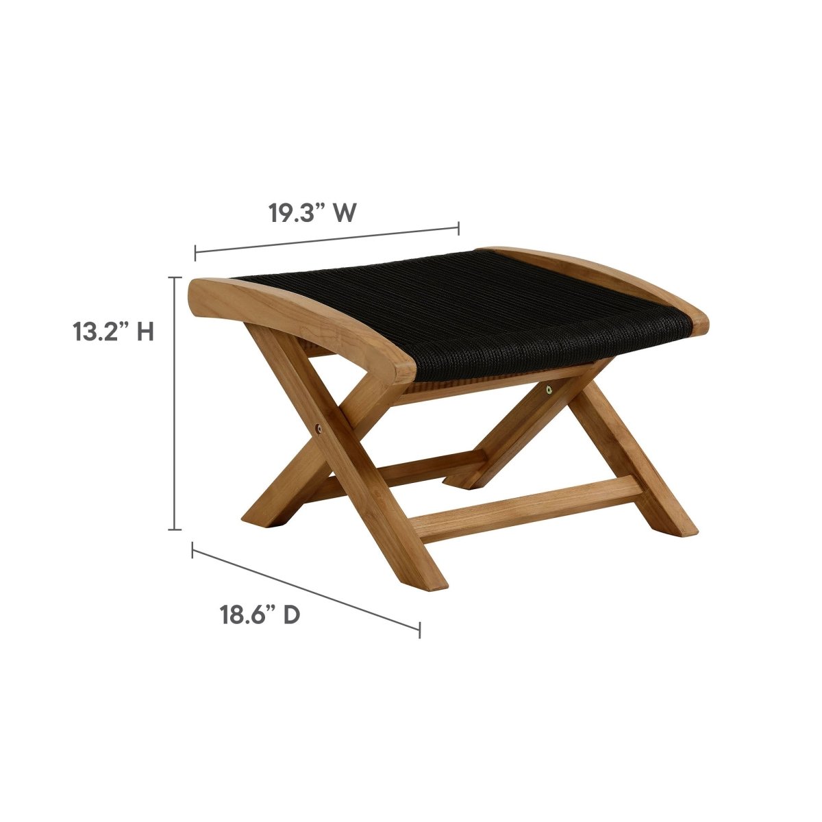 42" Natural Teak and Black Rope Folding Outdoor Lounge Chair and Ottoman Set - Outdoor - Alpine Outlets