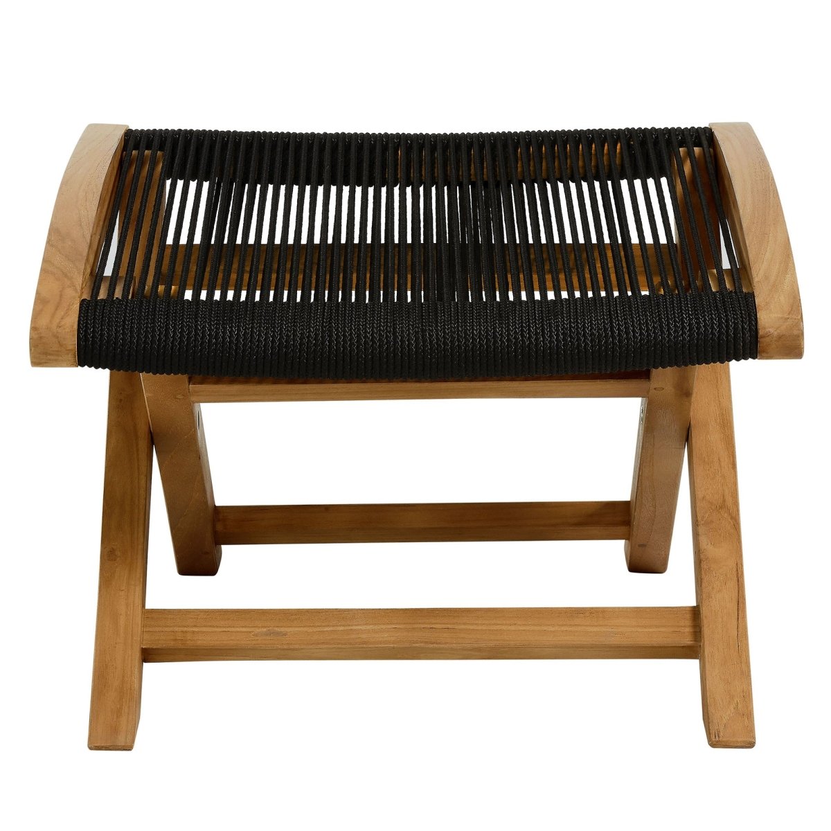 42" Natural Teak and Black Rope Folding Outdoor Lounge Chair and Ottoman Set - Outdoor - Alpine Outlets