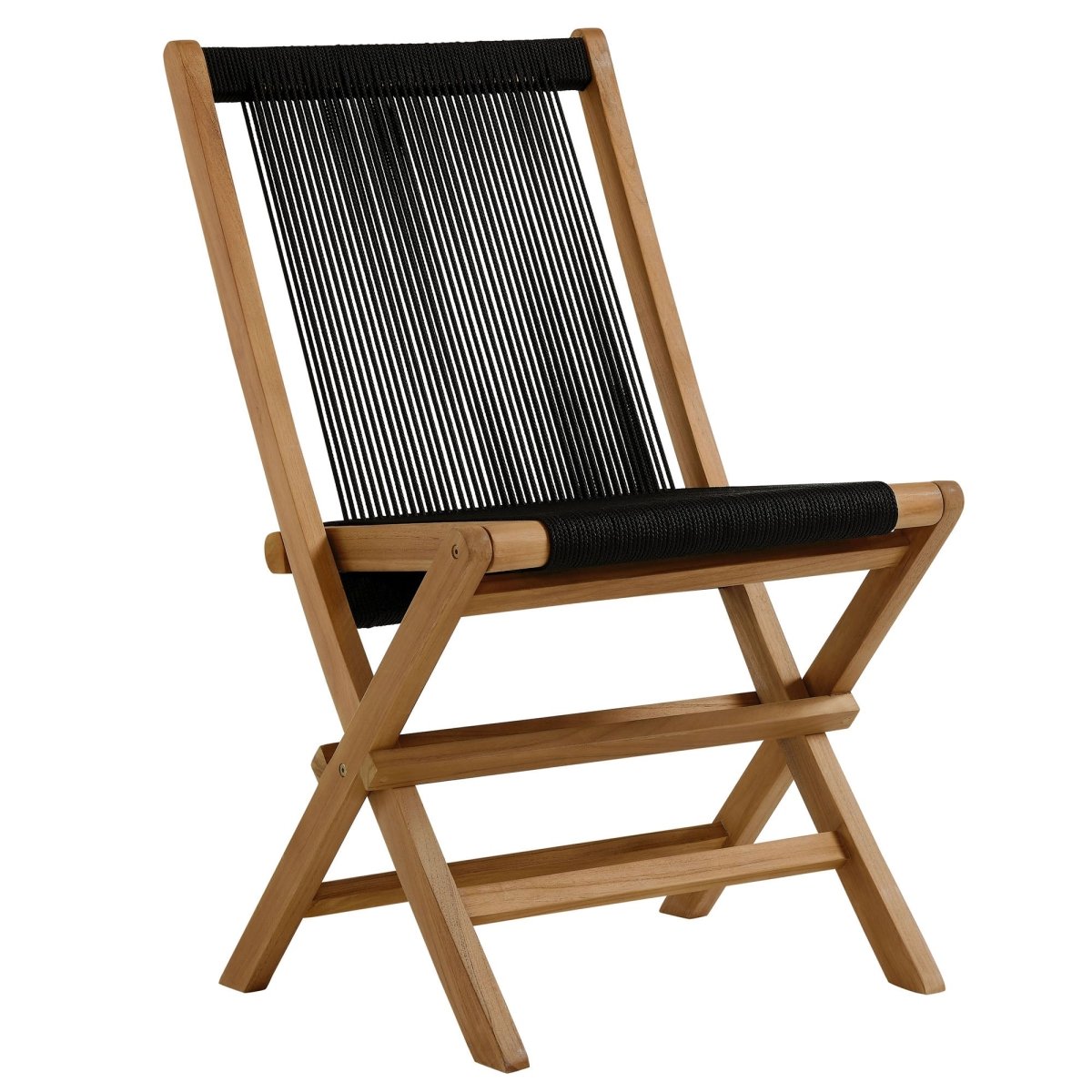 42" Natural Teak and Black Rope Folding Outdoor Lounge Chair and Ottoman Set - Outdoor - Alpine Outlets