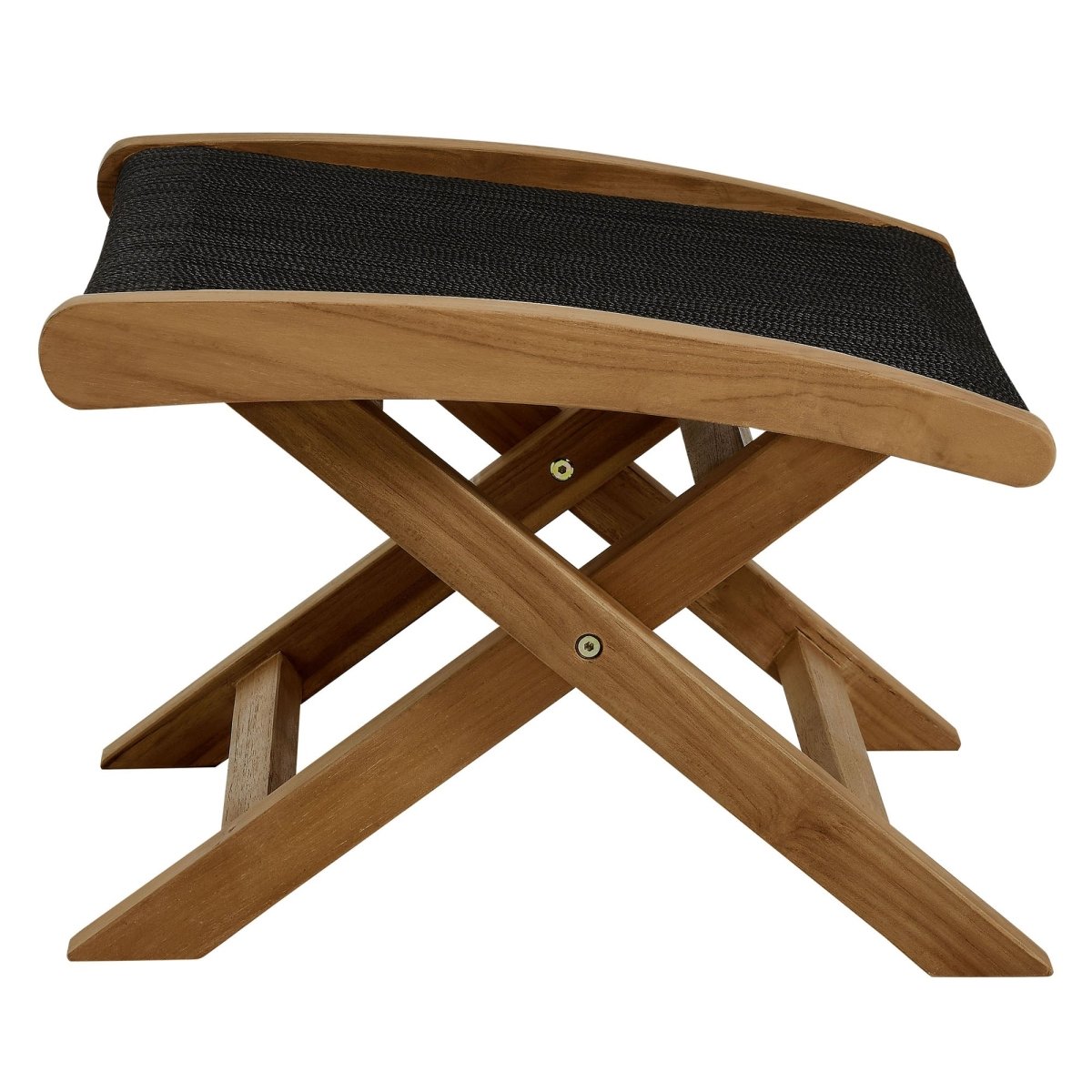 42" Natural Teak and Black Rope Folding Outdoor Lounge Chair and Ottoman Set - Outdoor - Alpine Outlets
