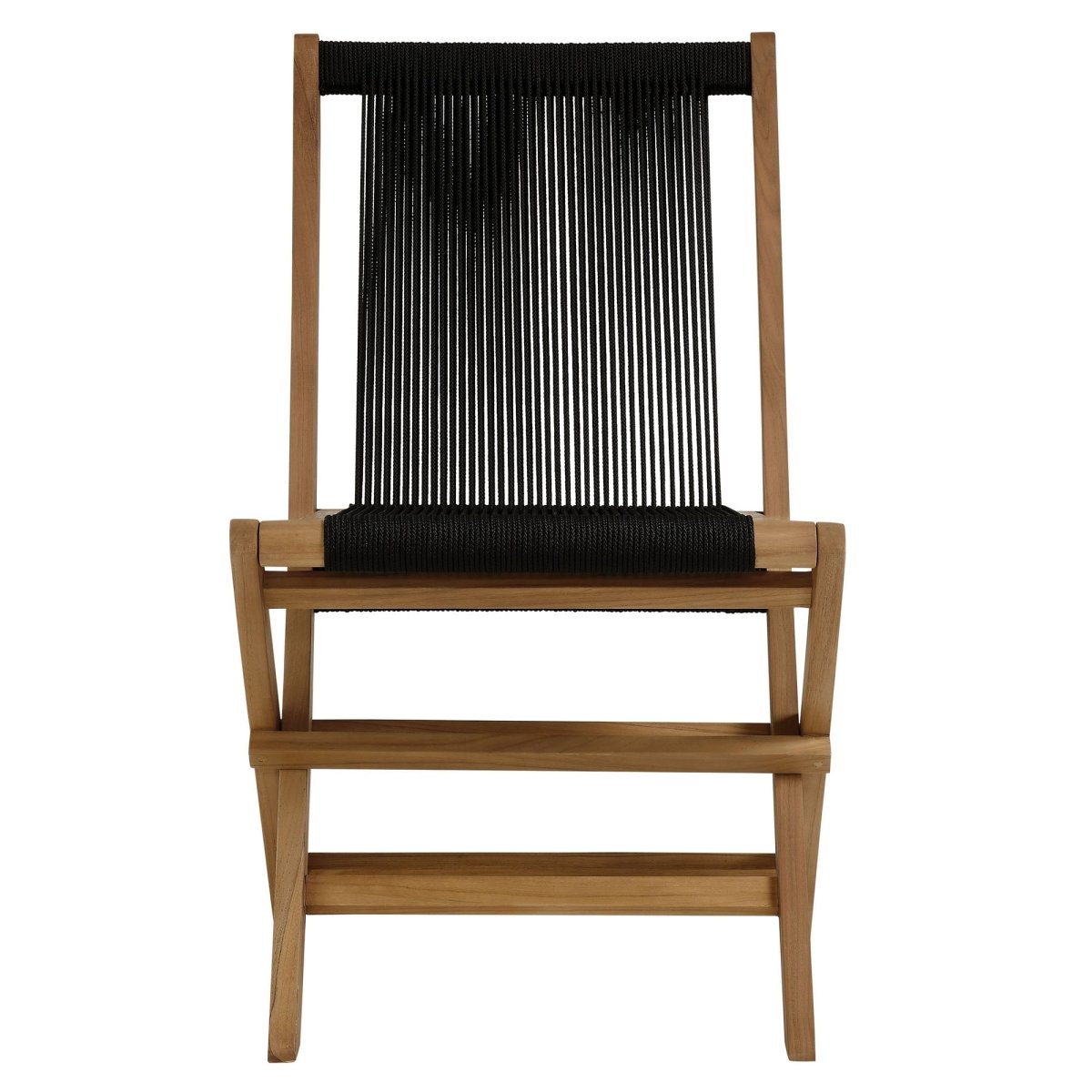 42" Natural Teak and Black Rope Folding Outdoor Lounge Chair and Ottoman Set - Outdoor - Alpine Outlets