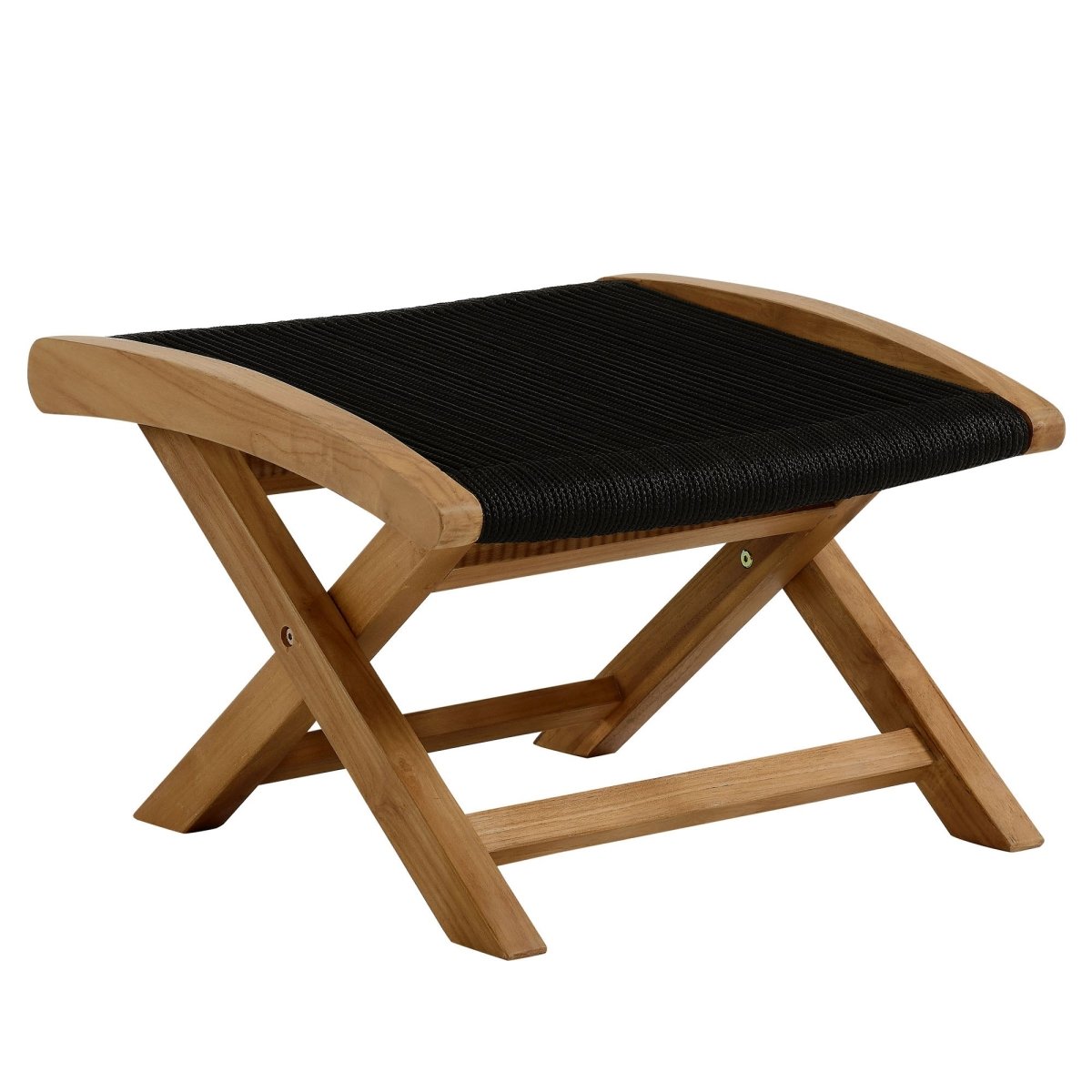42" Natural Teak and Black Rope Folding Outdoor Lounge Chair and Ottoman Set - Outdoor - Alpine Outlets