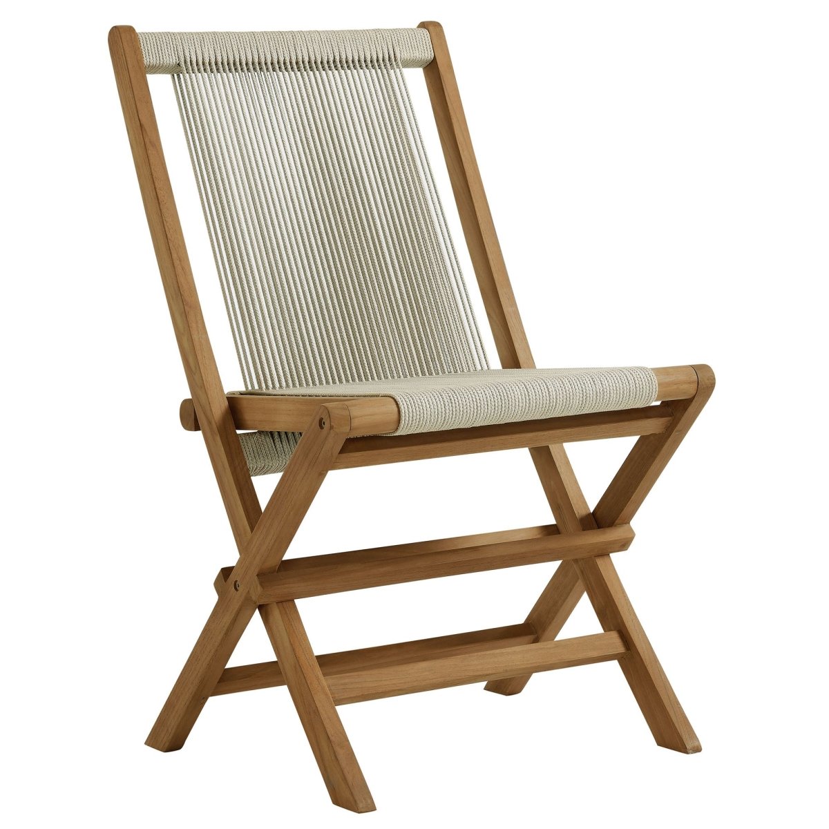 42" Natural Teak and Rope Folding Outdoor Lounge Chair and Ottoman Set - Outdoor - Alpine Outlets