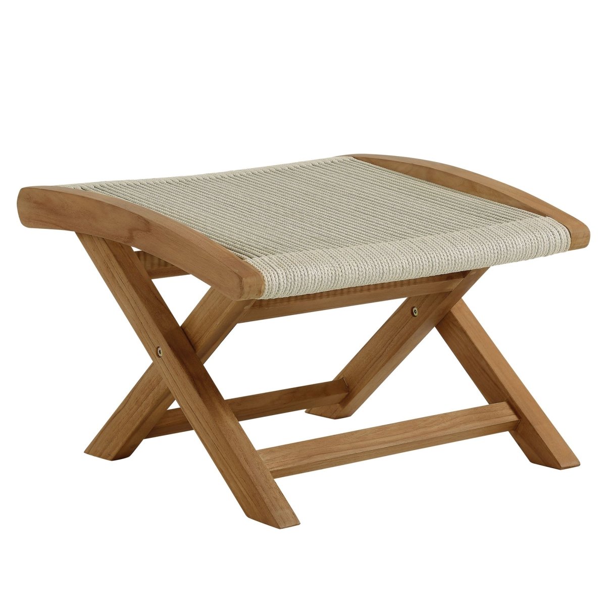 42" Natural Teak and Rope Folding Outdoor Lounge Chair and Ottoman Set - Outdoor - Alpine Outlets