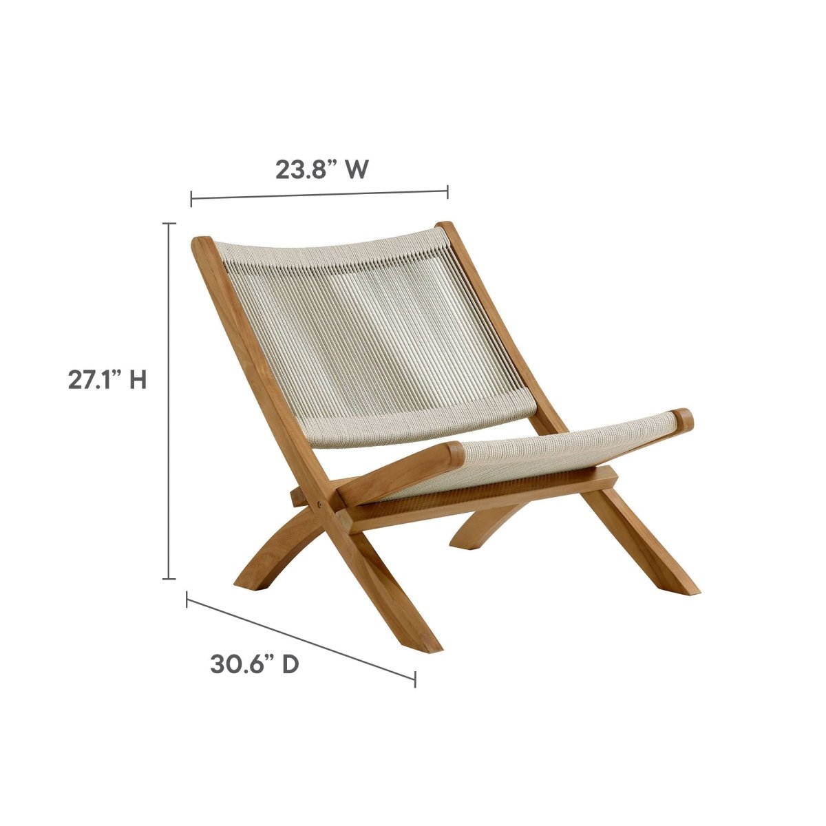 42" Natural Teak and Rope Folding Outdoor Lounge Chair and Ottoman Set - Outdoor - Alpine Outlets