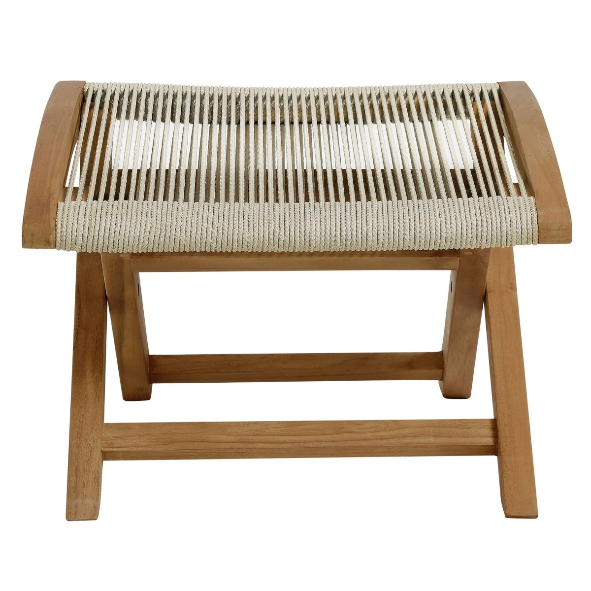 42" Natural Teak and Rope Folding Outdoor Lounge Chair and Ottoman Set - Outdoor - Alpine Outlets