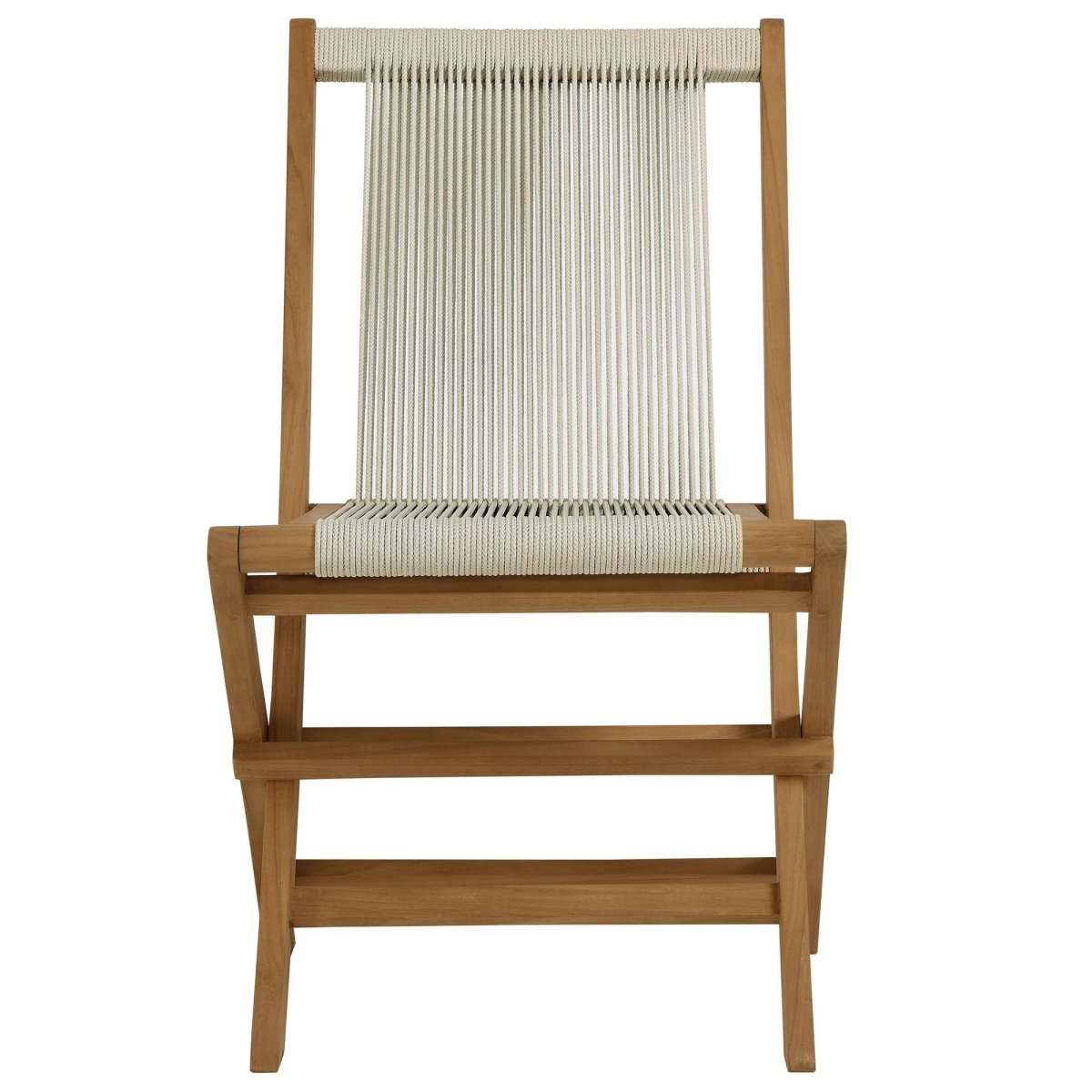 42" Natural Teak and Rope Folding Outdoor Lounge Chair and Ottoman Set - Outdoor - Alpine Outlets