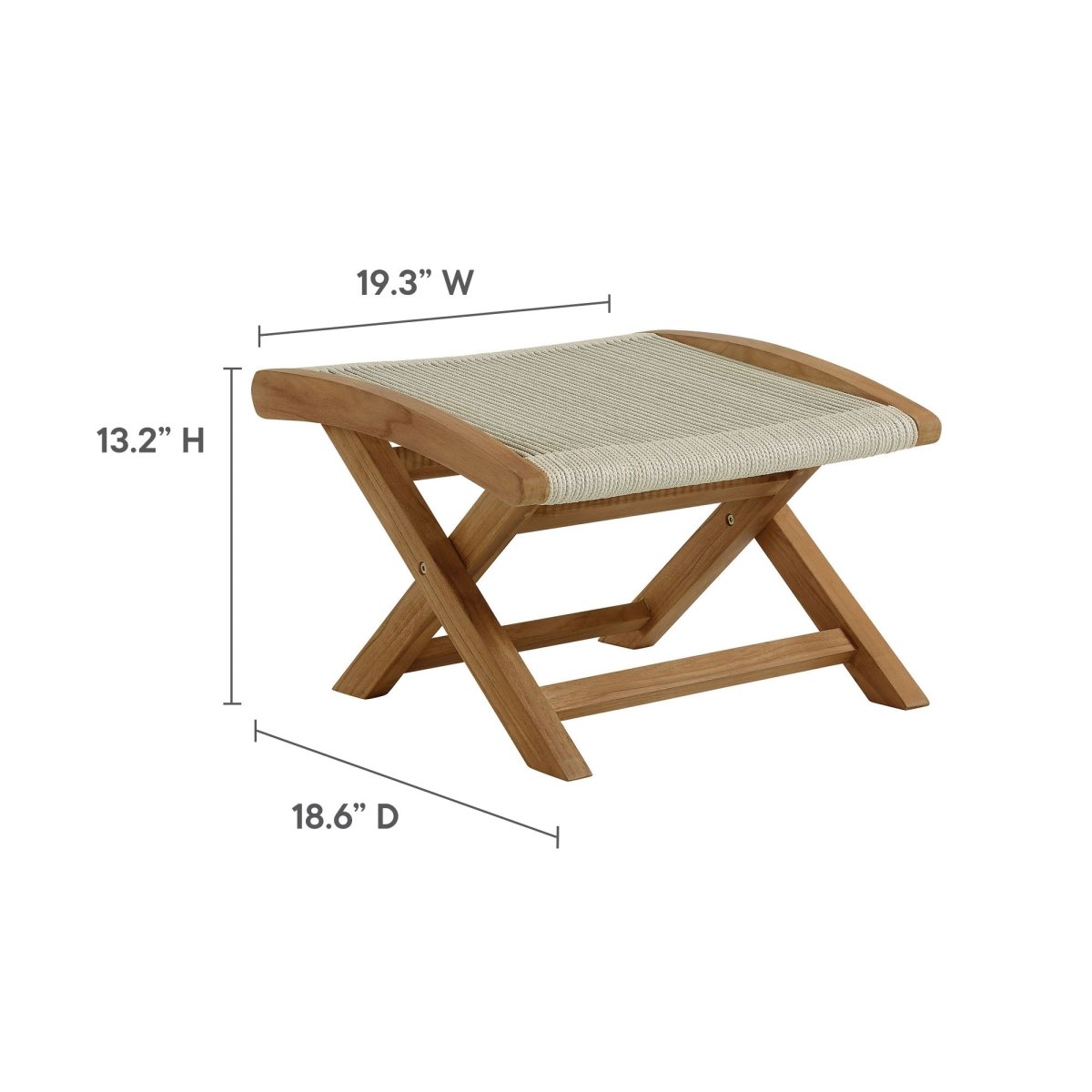 42" Natural Teak and Rope Folding Outdoor Lounge Chair and Ottoman Set - Outdoor - Alpine Outlets