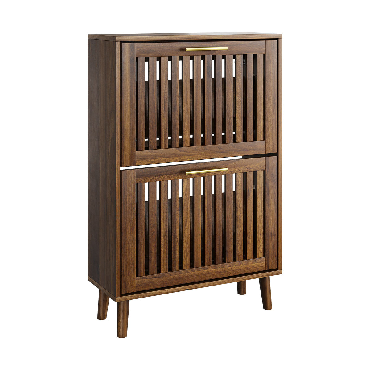 Medieval Modern Shoe Cabinet With 2 Flip Drawers And Fence Design