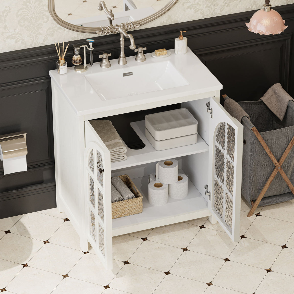 Vintage Farmhouse Bathroom Vanity With Ceramic Sink