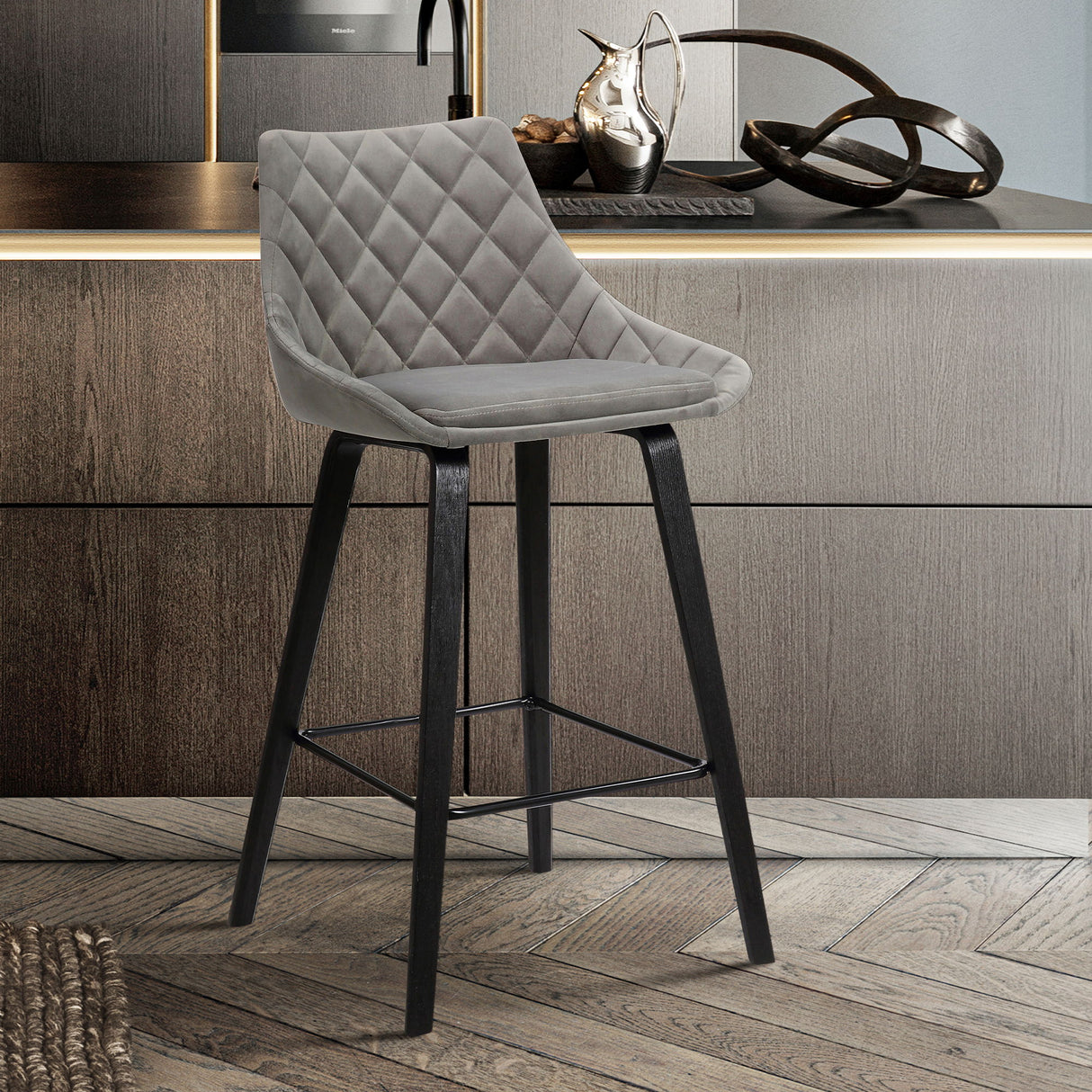 Dani - 26" Velvet Barstool - Black / Gray