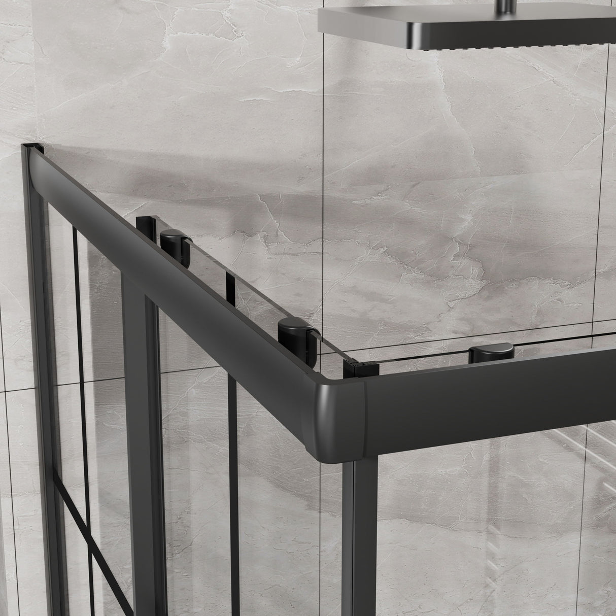 Corner Shower Enclosure, Double Sliding Door, Base - Matte Black