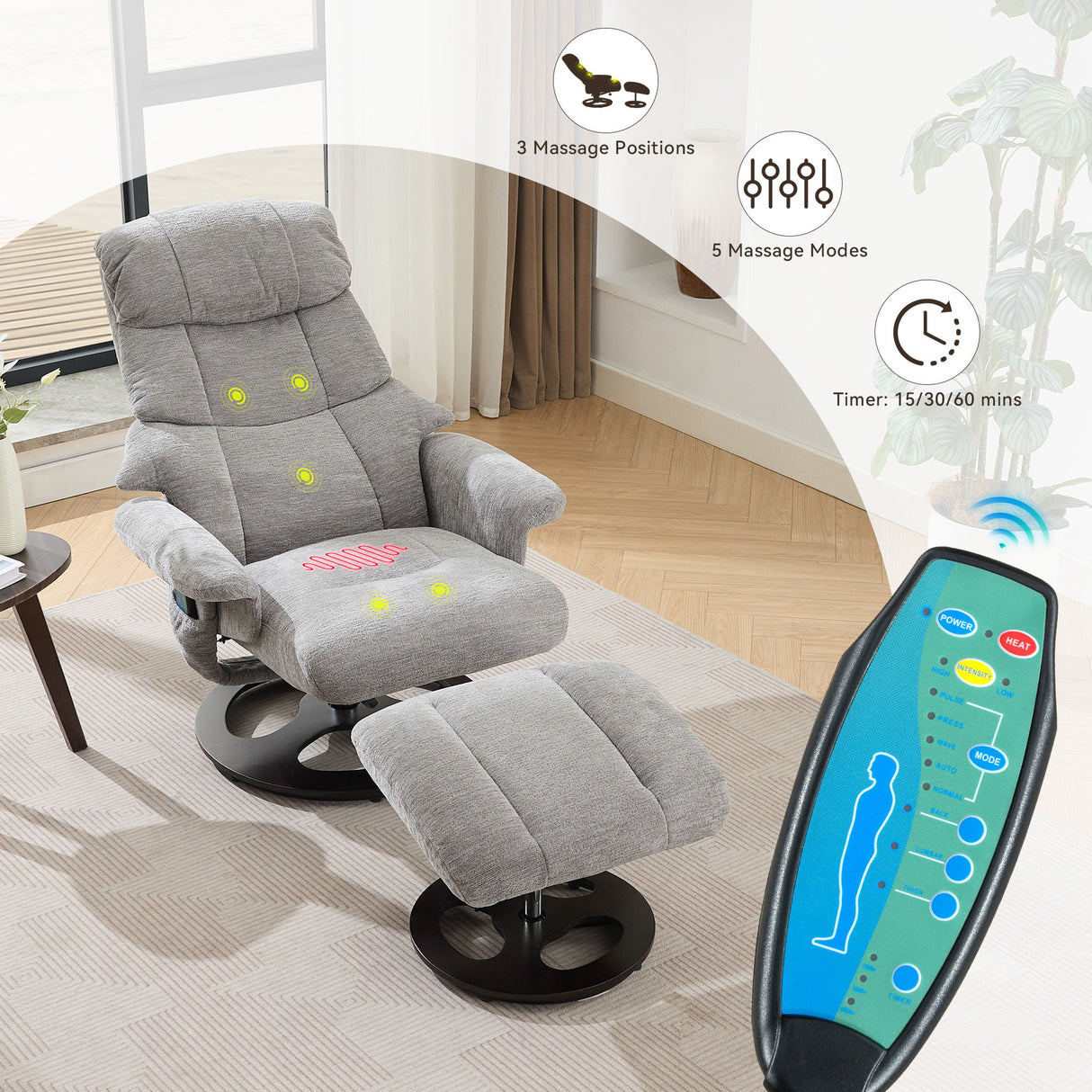 Ergonomic Recliner Chair With Ottoman, Modern 360° Swivel With Footstool