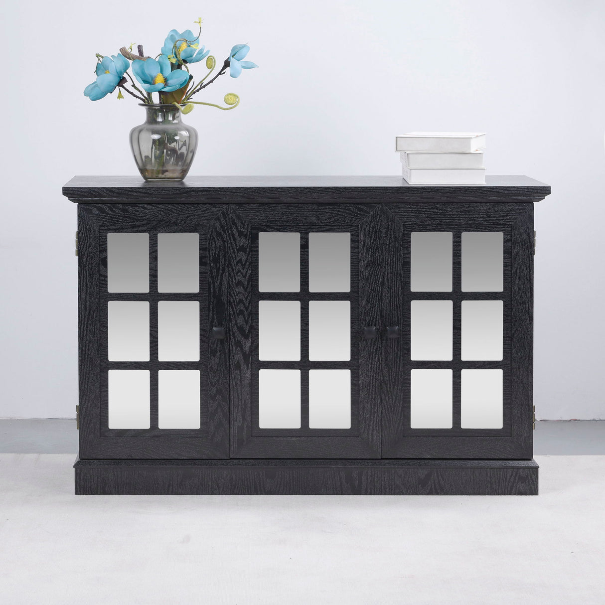 Storage Cabinet With 3 Mirrored Acrylic Doors, Adjustable Shelves