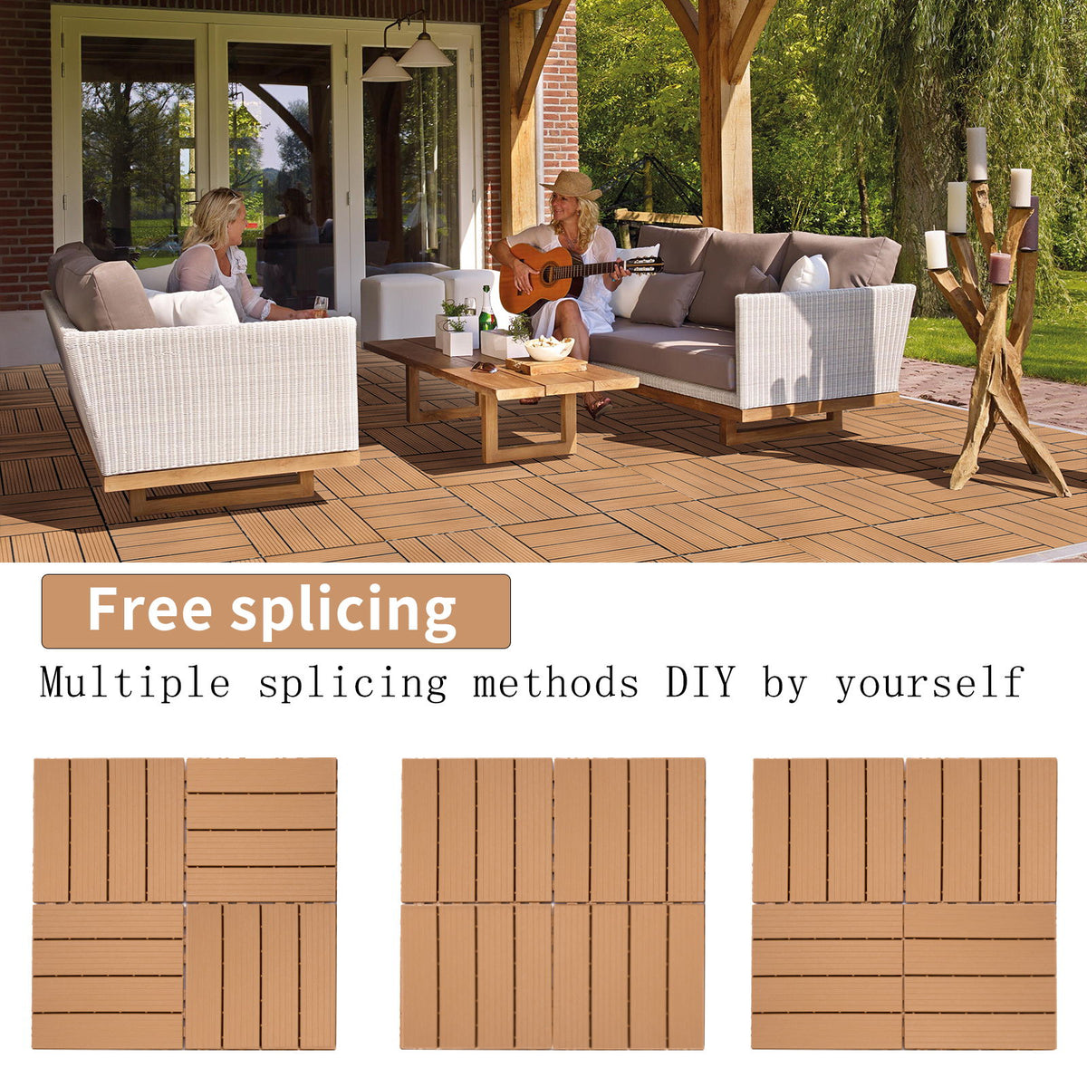 Plastic Interlocking Deck Tiles, Patio Flooring Outdoor Waterproof All Weather Use