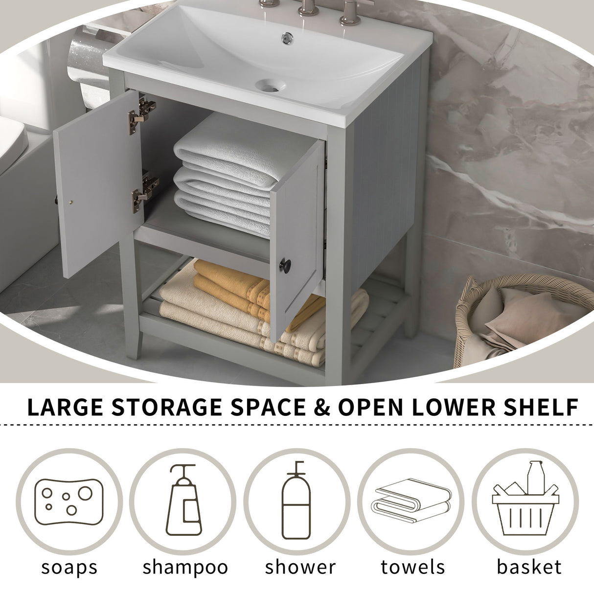 Modern Bathroom Vanity With Sink And Open Shelf