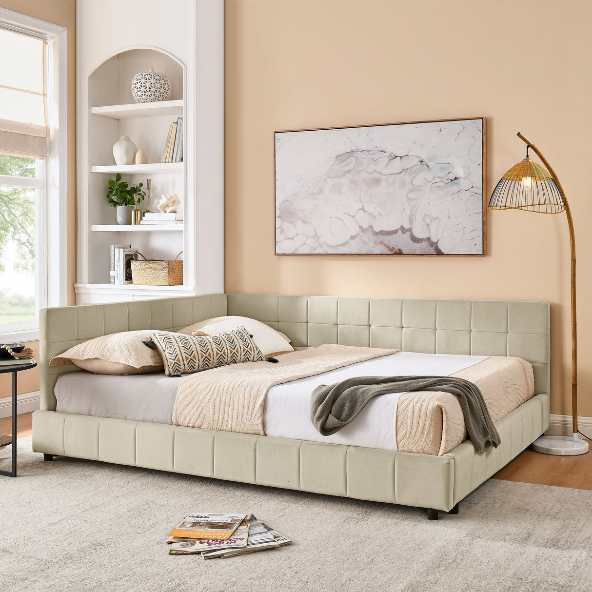 Upholstered Storage Tufted Bed Frame With Backrest And Armrests