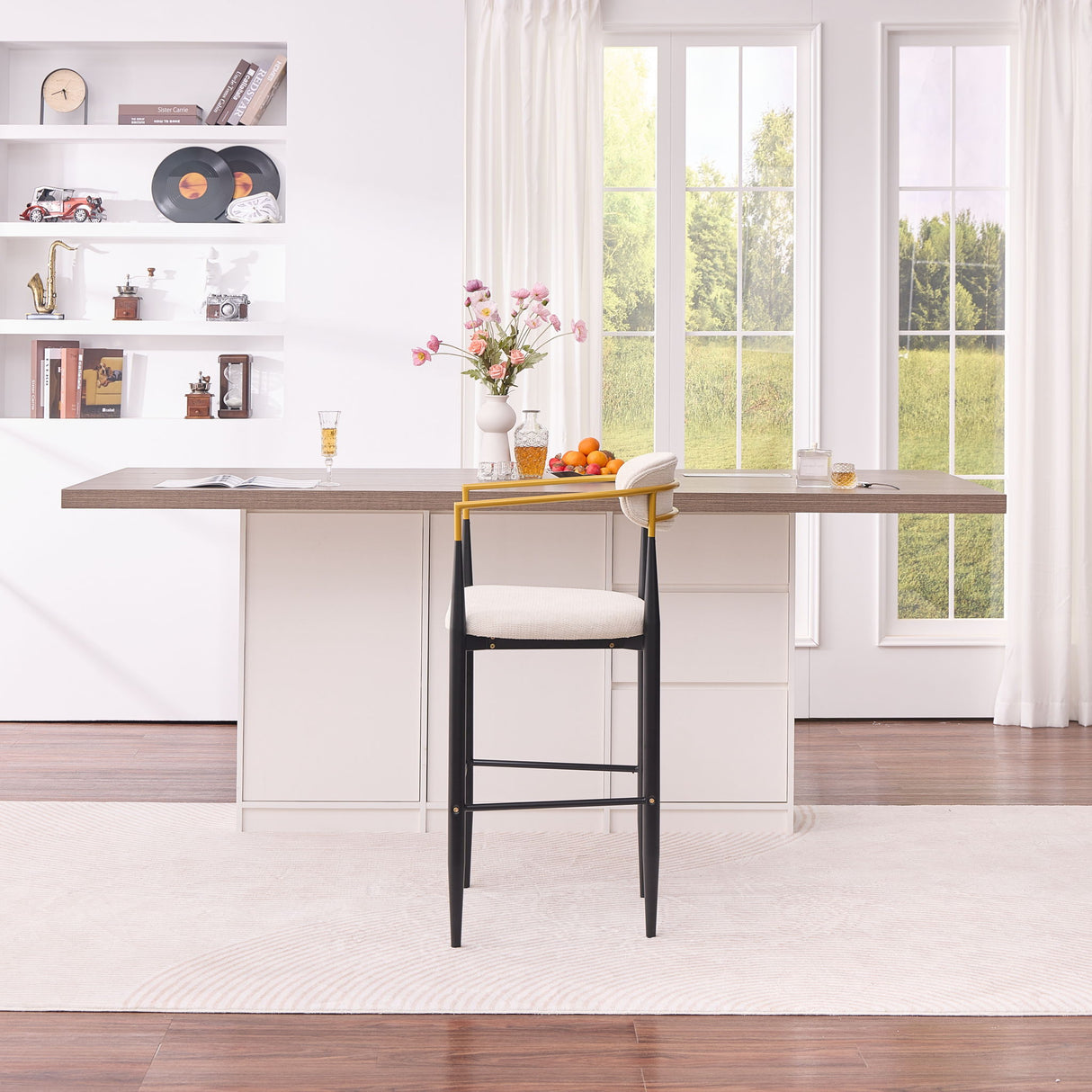 Upholstered Bar Stool With Ergonomic Design (Set of 2)